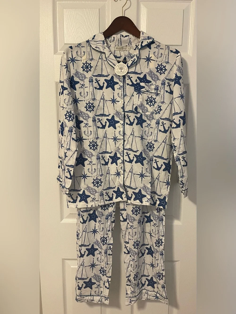Women’s Mahogany Navy & White Nautical Pajama Set
